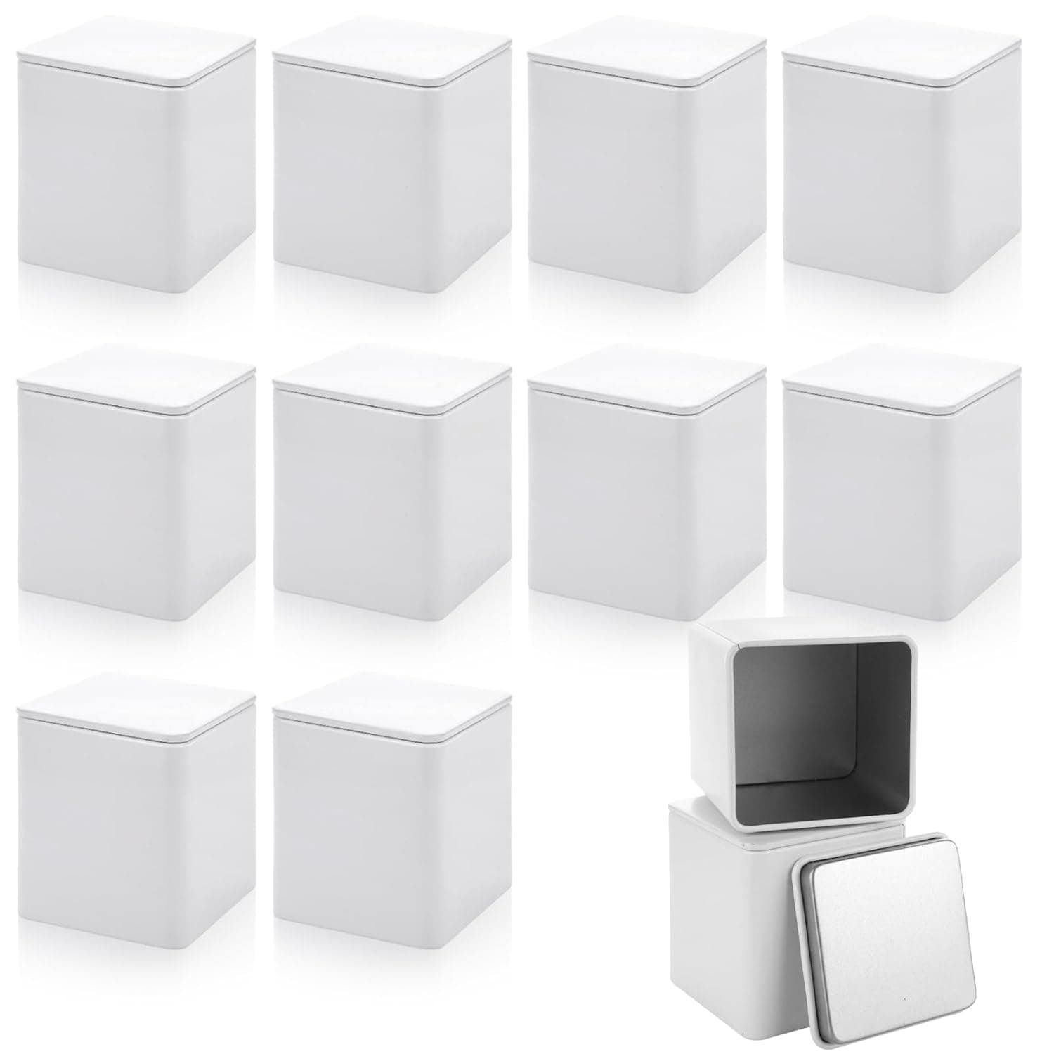 Square White Metal Tins with Airtight Lids (12-Pack, 3oz)