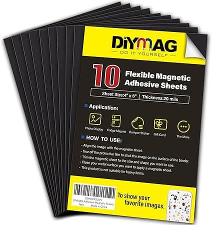 DIYMAG Magnetic Adhesive Sheets 4×6 (10-Pack, Cuttable)