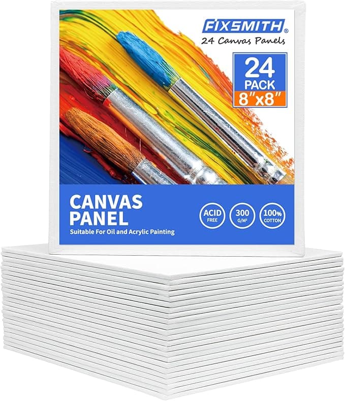 FIXSMITH Canvas Boards 8×8 Square (24-Pack, Super Value)
