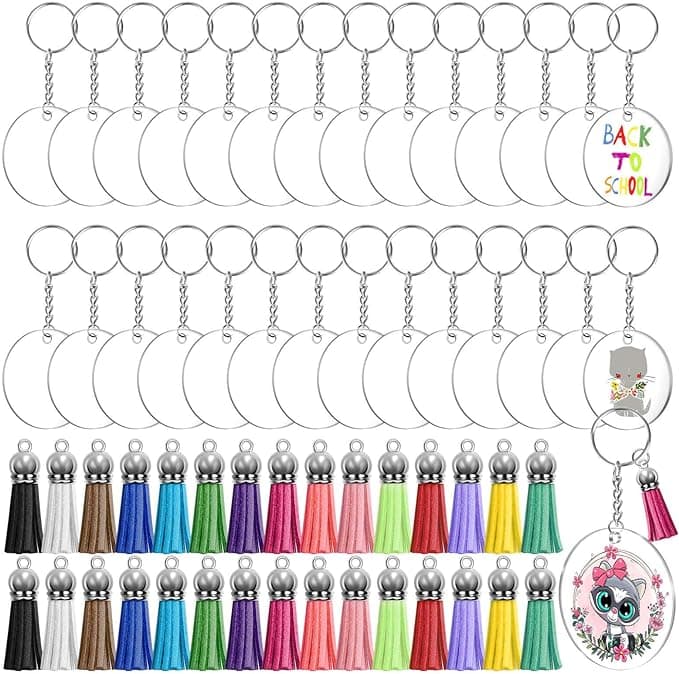 Audab Acrylic Keychain Blanks Kit (120-Piece, with Hardware)
