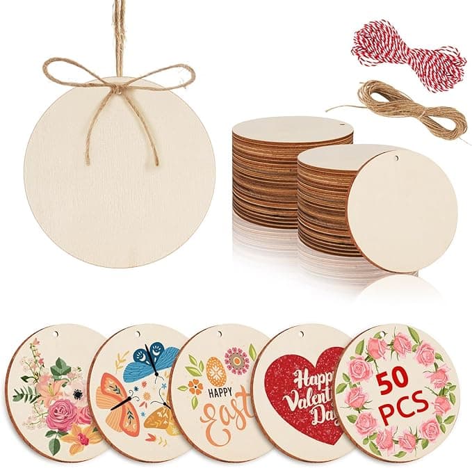 Philorn Wooden Ornament Blanks 3.5" (50-Pack, Assorted Shapes)