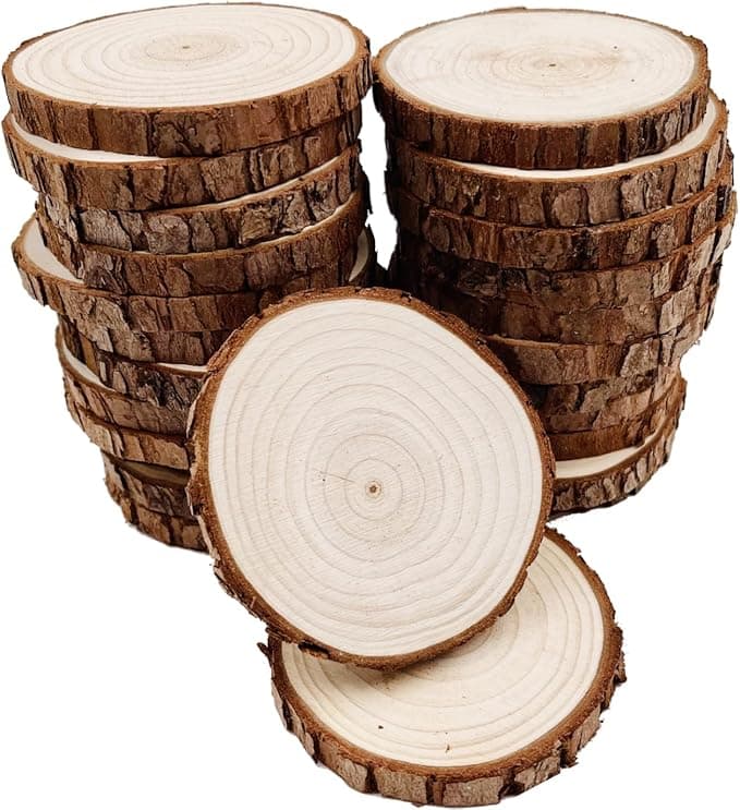 Unfinished Natural Wood Slices 2.4–2.8" (30-Pack, with Bark)