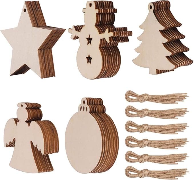 Blank Wooden Christmas Ornaments (50-Pack, Round with Holes)