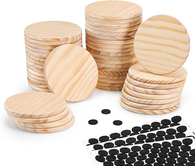 Unfinished Wood Coasters 4" Round with Bark (46-Pack)