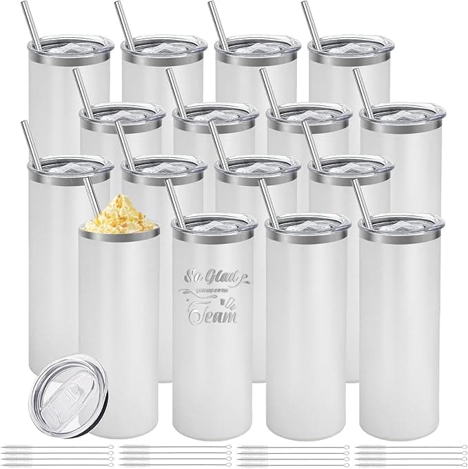 YOUKE OLA Skinny Tumbler Bulk (16-Pack, 20oz White)