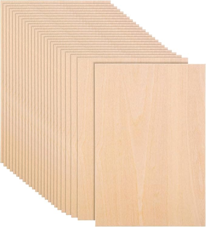 Basswood Plywood Sheets 8×12 (25-Pack, 1/16" Thin)