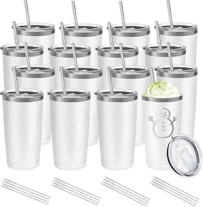 YOUKE OLA 16oz Tumbler Bulk (16-Pack, Powder Coated White)