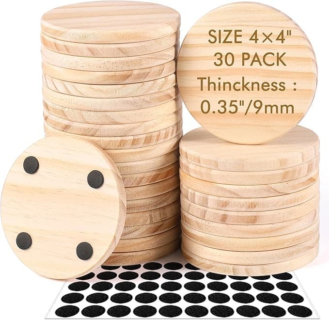 Unfinished Wood Coasters 4" Round (30-Pack)