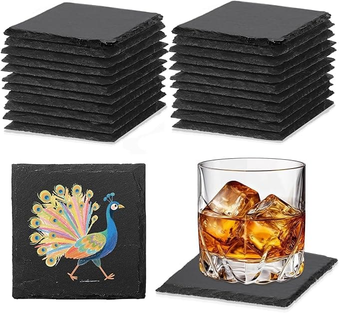 Natural Slate Coasters, Black Square 4-Inch (24-Pack)